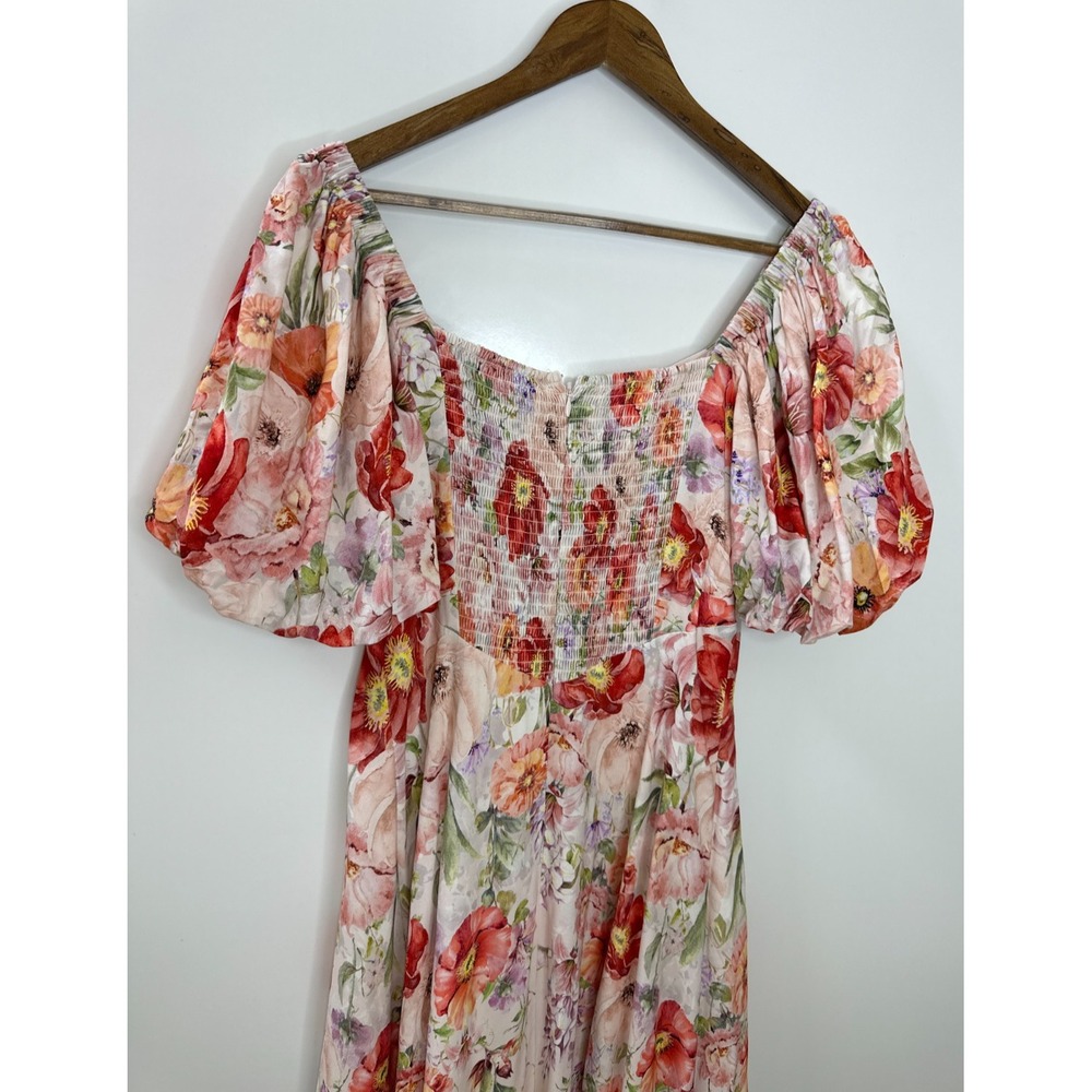 Alex Marie Floral Puff Sleeve Smocked Midi Dress Large Pink Coquette Romantic - Picture 14 of 16